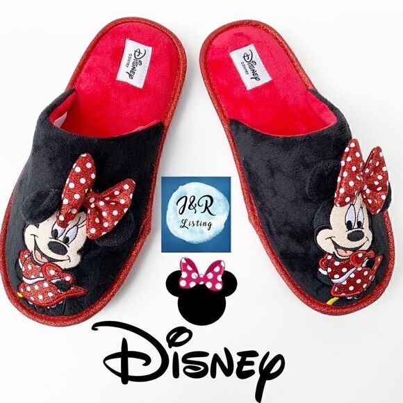 Disney Minnie Mouse Red & Black Slippers with Gift Box - Picture 1 of 12